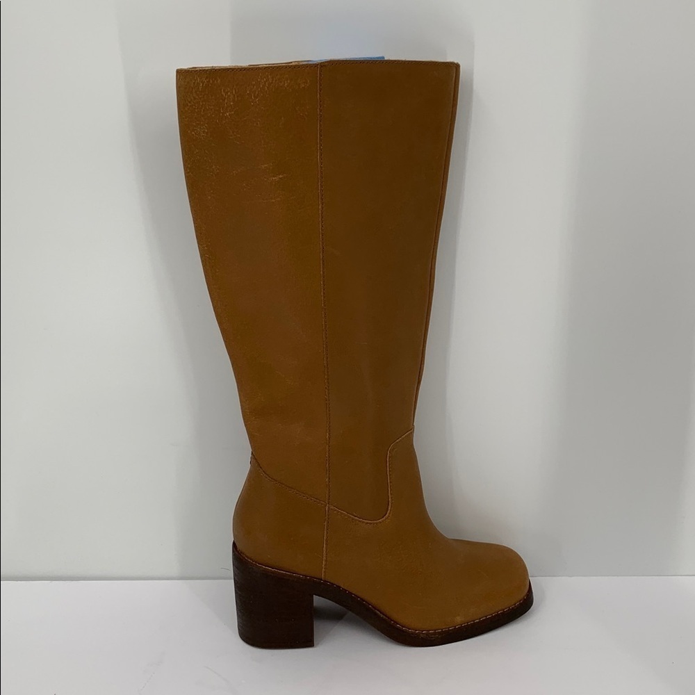 Crown Vintage Haty knee high tall boots brown leather zipper women WIDE Calf 7W